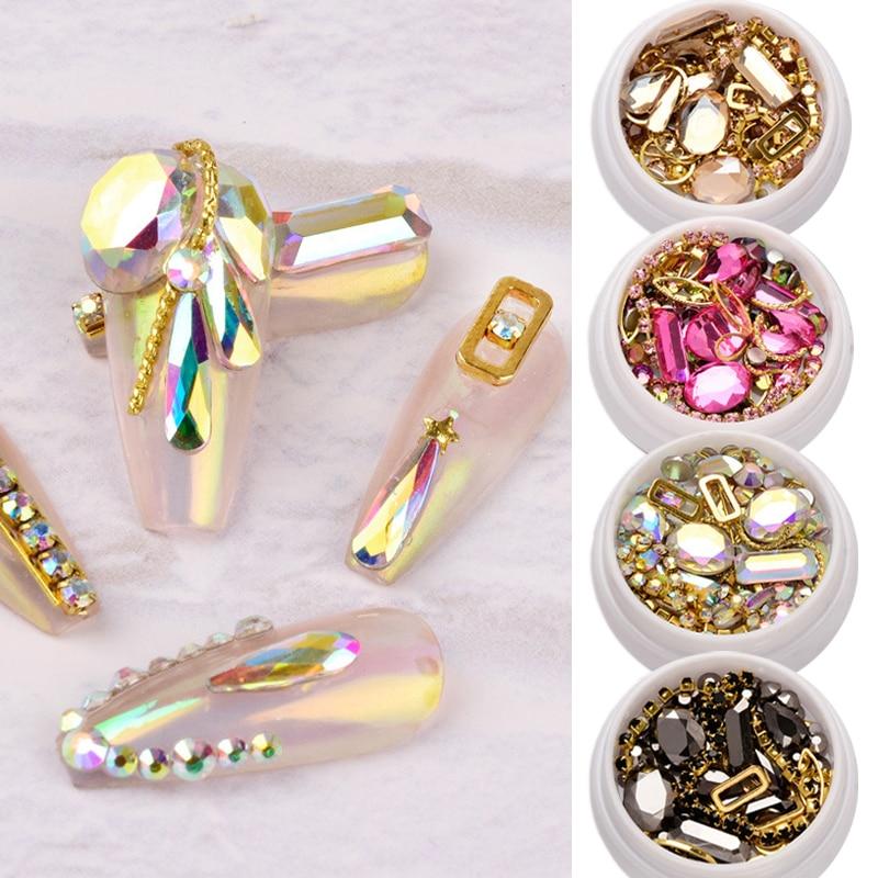 

1 коробка, смешанный дизайн, 3D украшения для ногтей, плоская задняя часть, стразы, сплав, заклепки, цепочка, украшение для дизайна ногтей чёрный