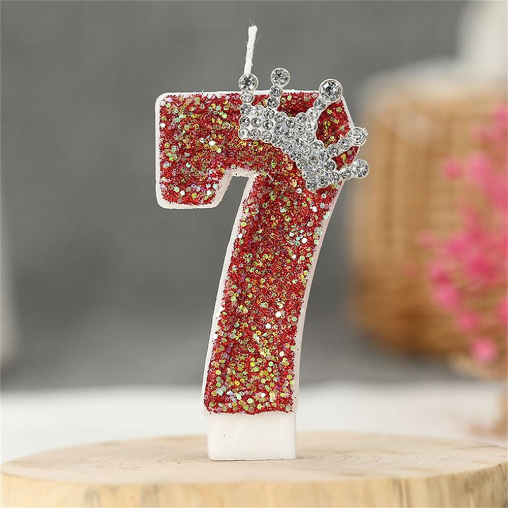 Red Birthday Number Candles Crown Glitter Red Candles For Cake 3D Shape Cake Topper Decoration For Wedding Reunions Theme Partie