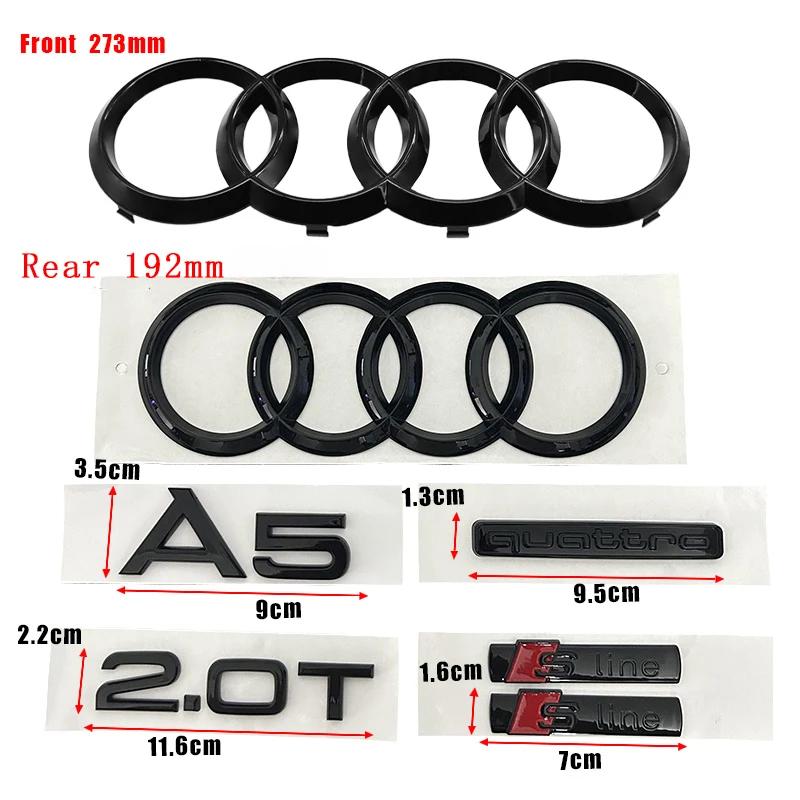 for S A5 2010-2019 2020-2024 2.0T S Line Quarrto Sticker 4Ring ABS 192mm 273mm 249mm Car Front Emblem Rear Trunk Decoration