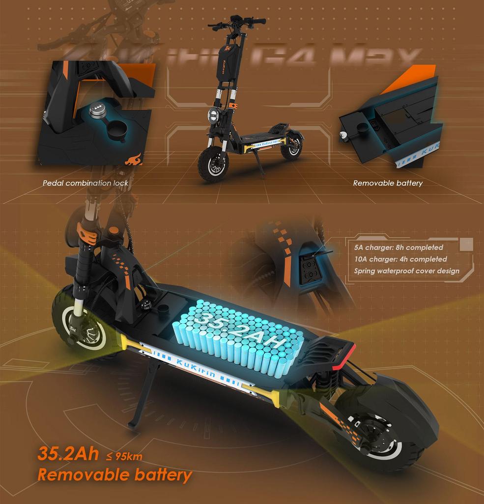 Elektroroller Faltbar Kukirin G4 Max 2000Wx2 Doppelmotor Höchstgeschwindigkeit 86Km/h 60V 35.2AH Maximale Reichweite 95Km Belastung 150Kg