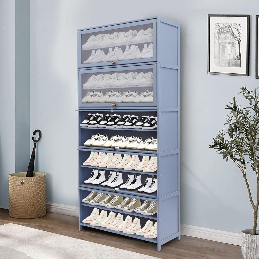 10-Tier Shoe Organizer Cabinet with 80cm Height, Gray Blue Finish, Multi-Layer Shoe Shelf for Entryway, Hallway, Closet Storage