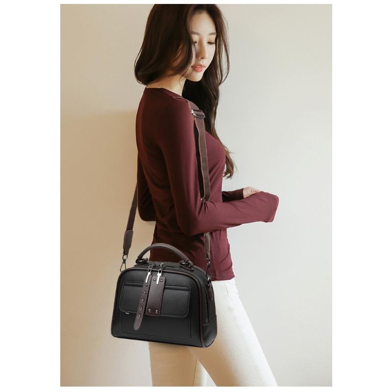 Klassische kleine Leder-Umhängetasche Vintage Boston Bag mit Reißverschluss und Nieten-Details Ideal für den täglichen Gebrauch, Arbeit, Einkaufen und Treffen mit Freunden