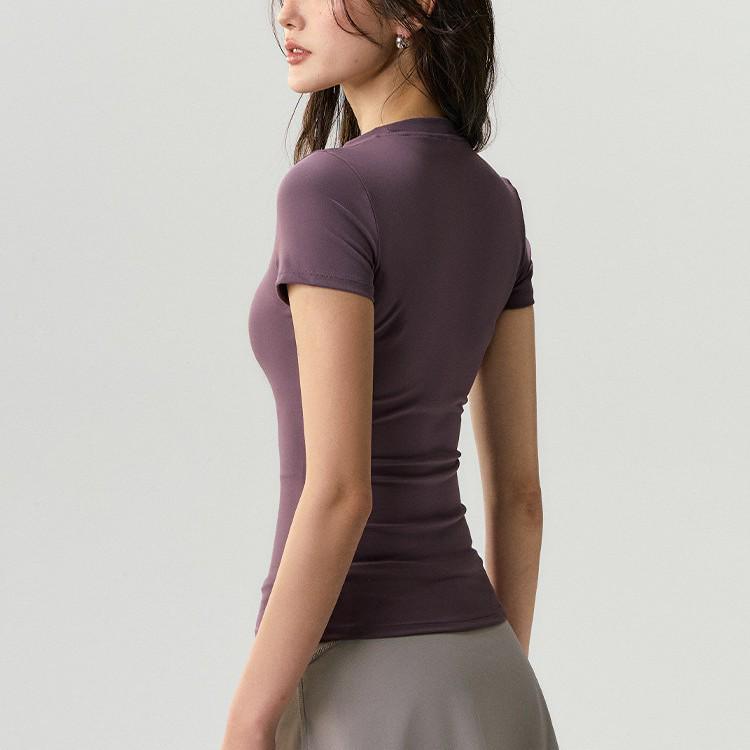 Women's Slimming Short Sleeve Yoga & Running T-Shirt - Breathable, Round Neck Fitness Top for Pilates & Outdoor Activities