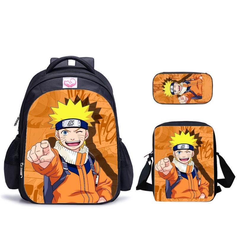 Playful Blink Naruto Three-Piece Set Spine Care Schoolbag Pencil Bag Satchel Bag Student School Full Set