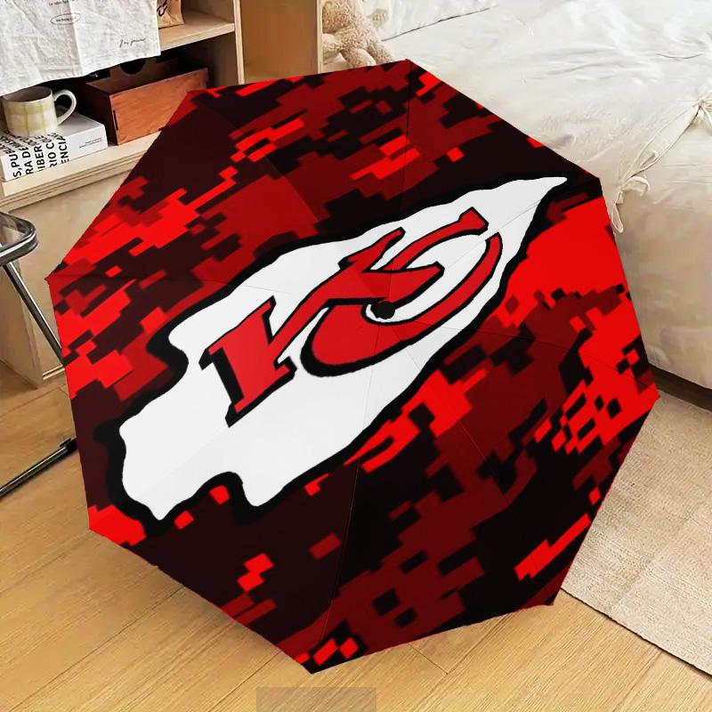 Kansas City Chiefs Football Umbrella Folding Umbrella, Automatic Umbrella 8-Frame for Travel, Camping Use Gift for Halloween Christmas