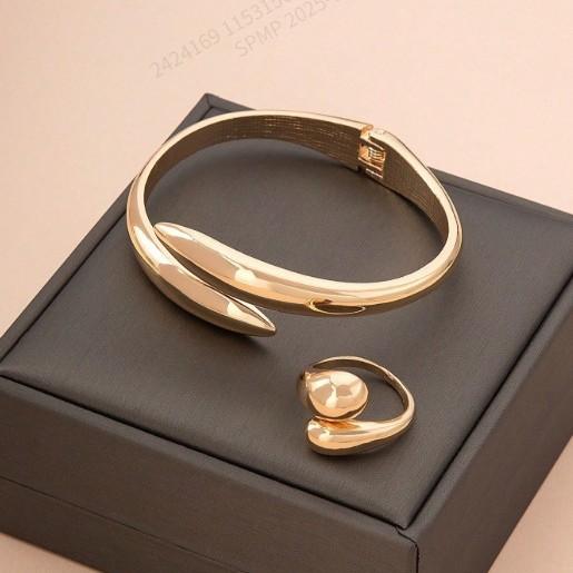 Water drop element glossy bracelet ring jewelry set simple and exquisite Christmas gift