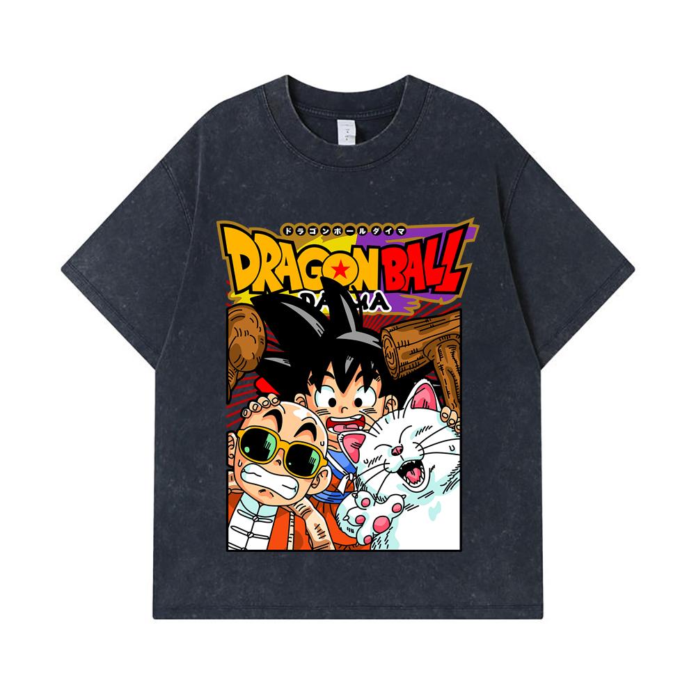 275 GSM Washed T-shirts 100% Cotton Dragon Ball V39 Daima Goku Print Unisex Heavy Cotton T Shirt