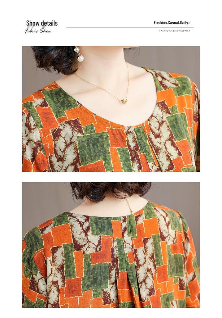Plus Size Fresh Floral Print Summer Midi Dress - Loose, Pleated Design 2026
