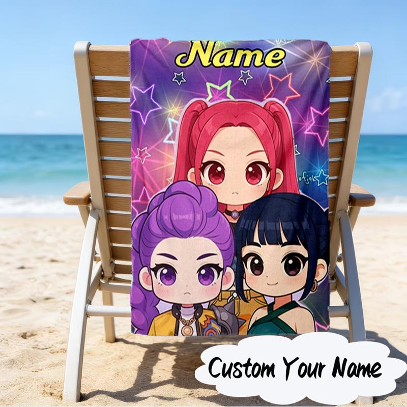 Custom Name KPop Cartoon Microfiber Beach Towel Super Soft & Absorbent for Bath, Beach, Travel Bath Time Accessory, Fan gifts
