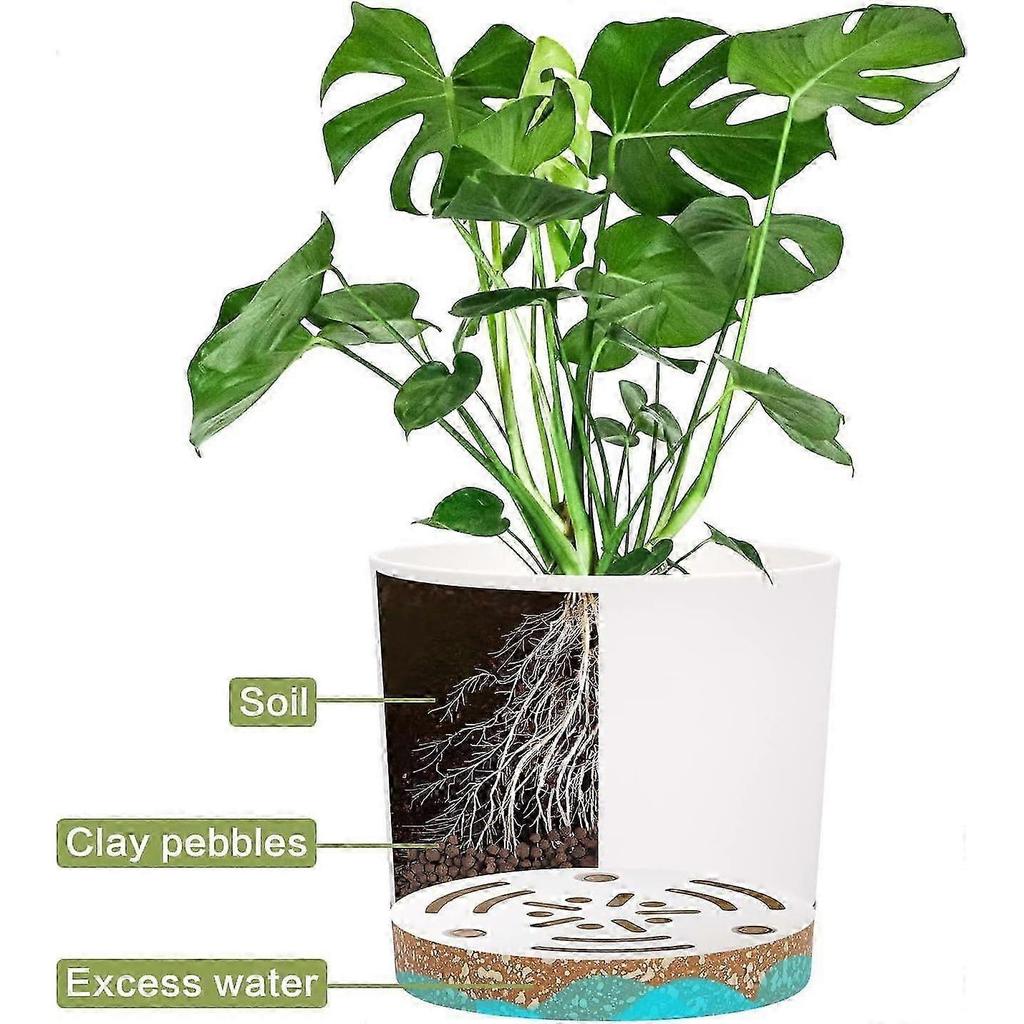 Set of 2 Plant Pots 12cm, Indoor Plant Pots with Drainage Holes and Removable Base, Modern Decorative Saucer for Outdoor Planters (White 12cm)