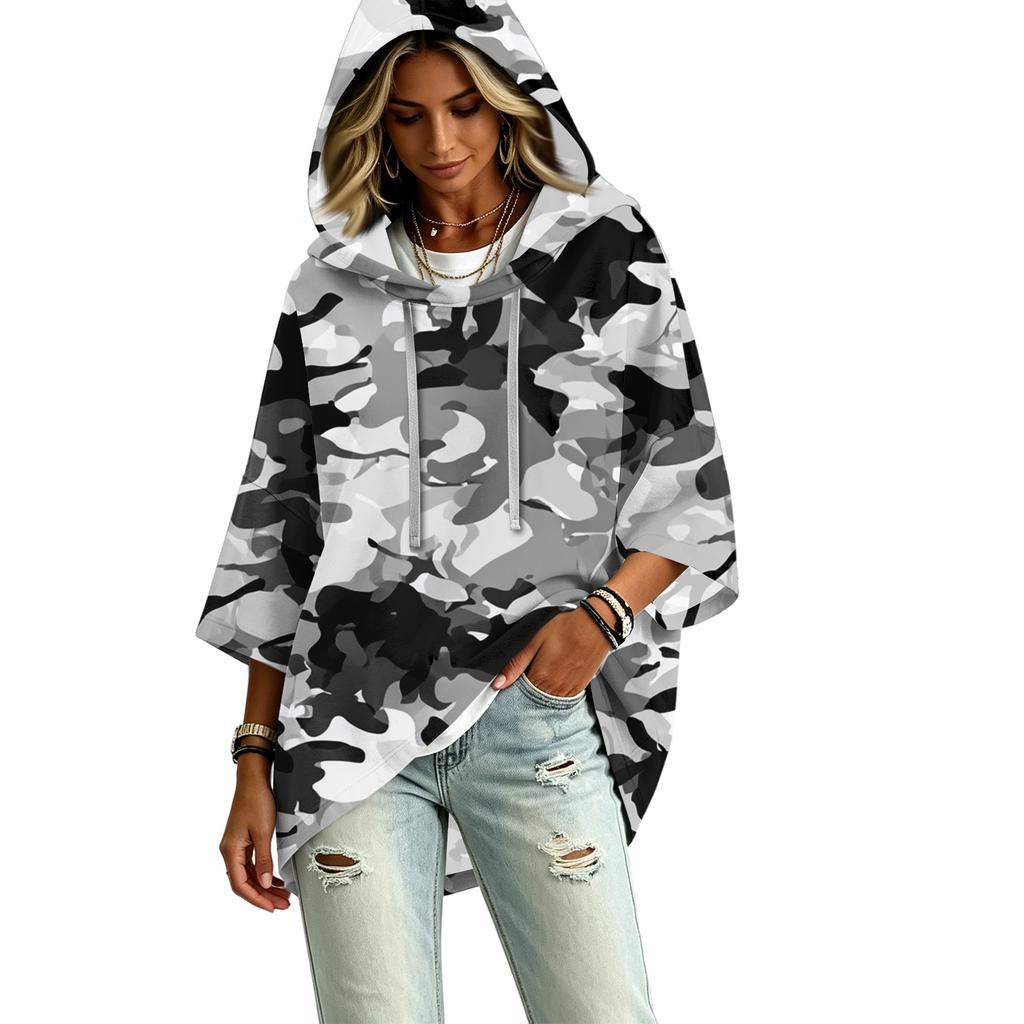 Damen lässiger Kapuzenpullover mit Camouflage-Print und Dreiviertelärm