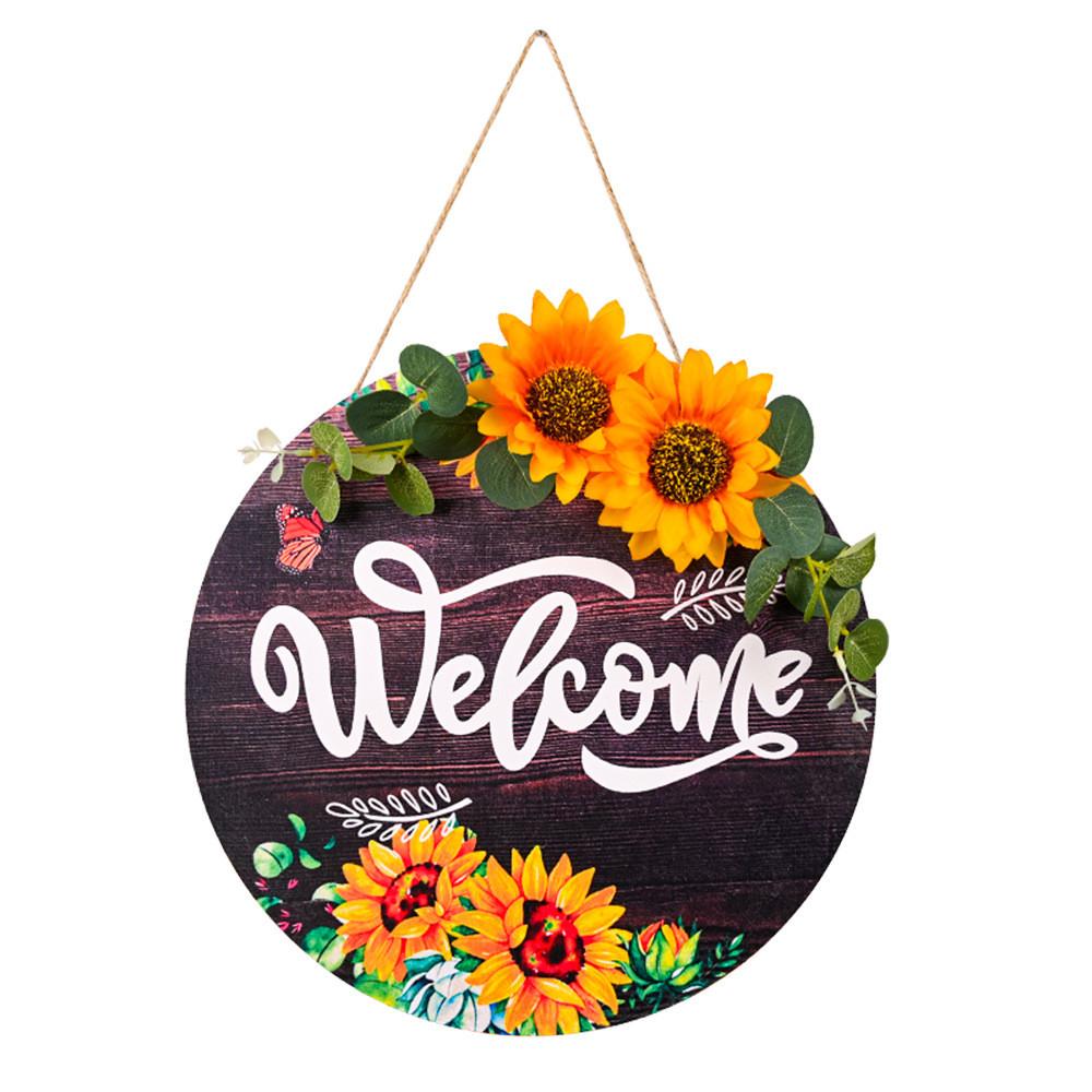 Sunflower Welcome Cheerful Circular Door Sign For Cozy Fall Atmosphere Home