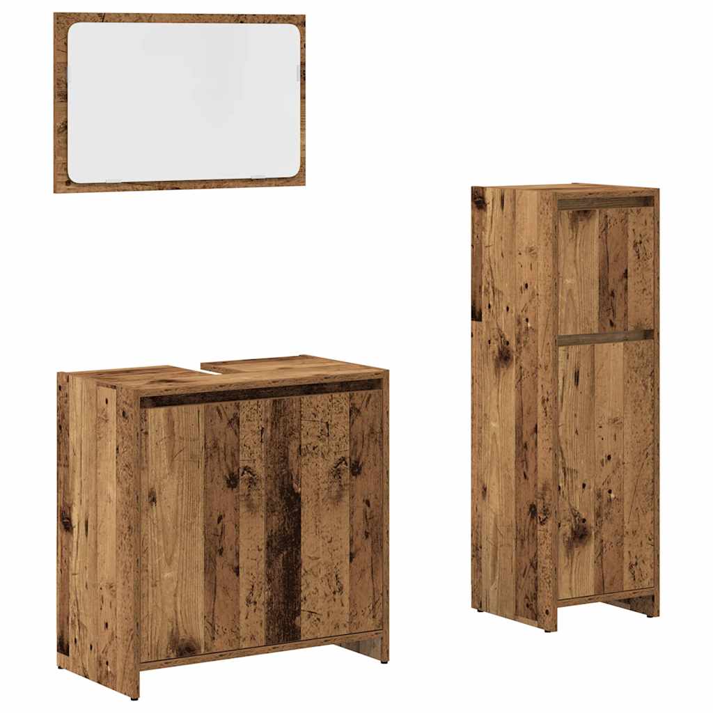 3 Piece Bathroom Furniture Set Rustic Wood Look Engineered Wood