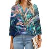 Women's T Shirt Print Button 3/4 Sleeve Daily Weekend Fashion Basic V- Neck Regular Top