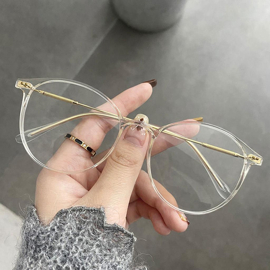 Round Anti Blue Light Glasses for Women Lightweight Brown Frame Eyewear