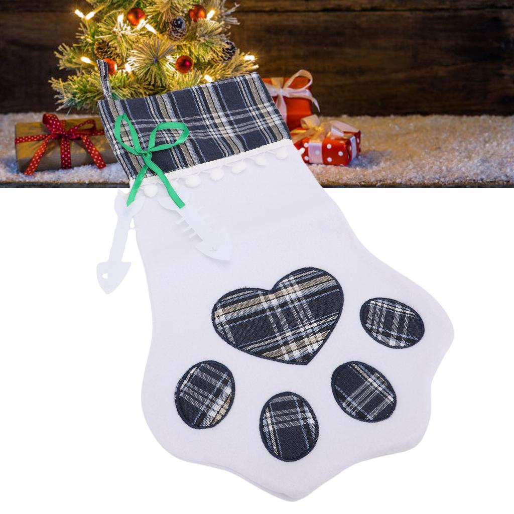 Xmas Stocking Large Capacity   Plaid Pet Foot Hanging Stocking Decoration for Present Bag