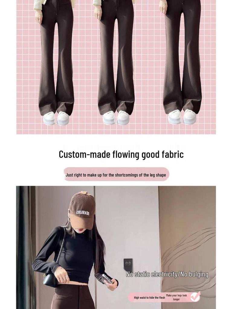 Women's 2026 High-Waisted Slimming Black Micro Flare Suit Pants – New Style Straight-Leg Casual Trousers.