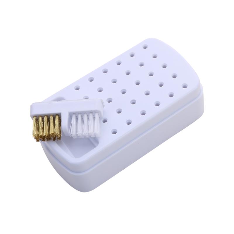 2 In 1 Nail Drill Bits Storage Box 30 Holes with Cleanning Brush Manicure Salon Grinding Head Holder Display Nail Art Accessory