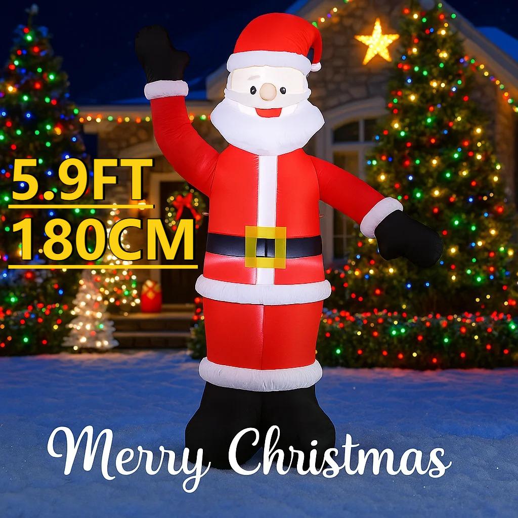 5.9FT Christmas Holiday Inflatable Yard Decor Classic Santa Claus Waving Arm LED Suitable Christma Toy Supplies Home Decor Gifts