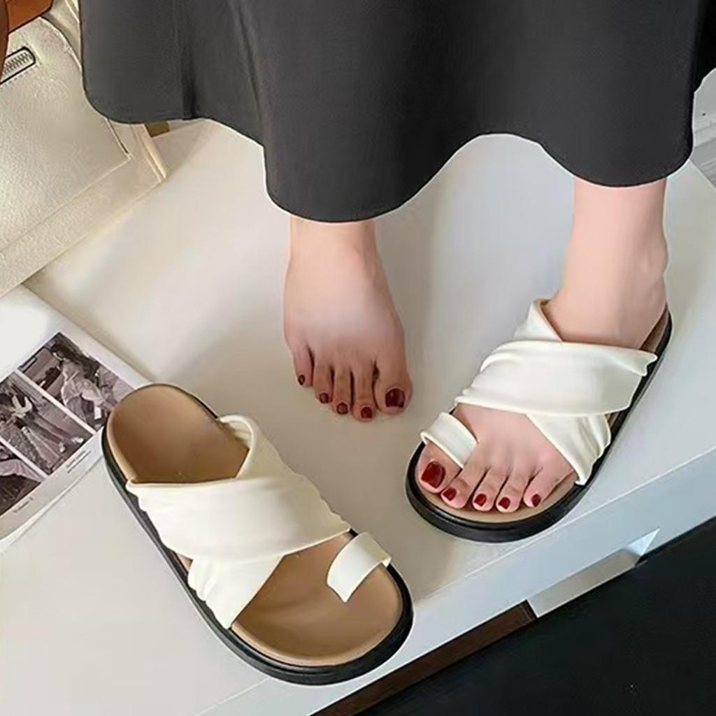 Women Slide Sandals Cross Strap Open Toe Slip On Flat Platform Casual Comfortable Footwear for Indoor Outdoor Use
