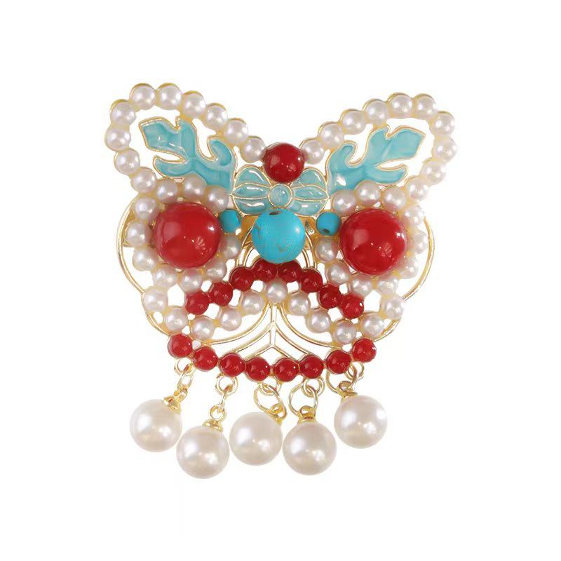 Vintage Enamel Cloud Pearl Hair Clip with Tassel - Elegant Chinese Style Updo Accessory