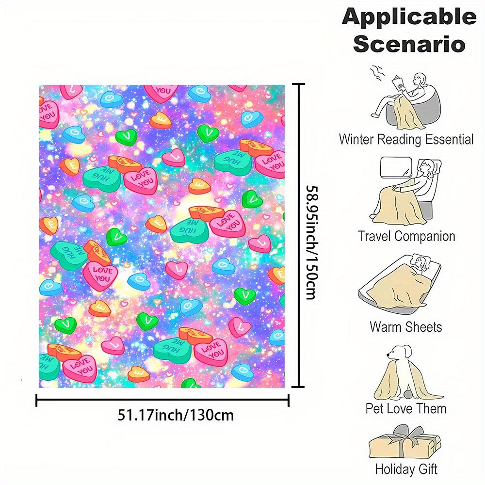 Starry Night Heart Print Flannel Throw Blanket - Reversible All-Season for Bed, Sofa, Camping Gift