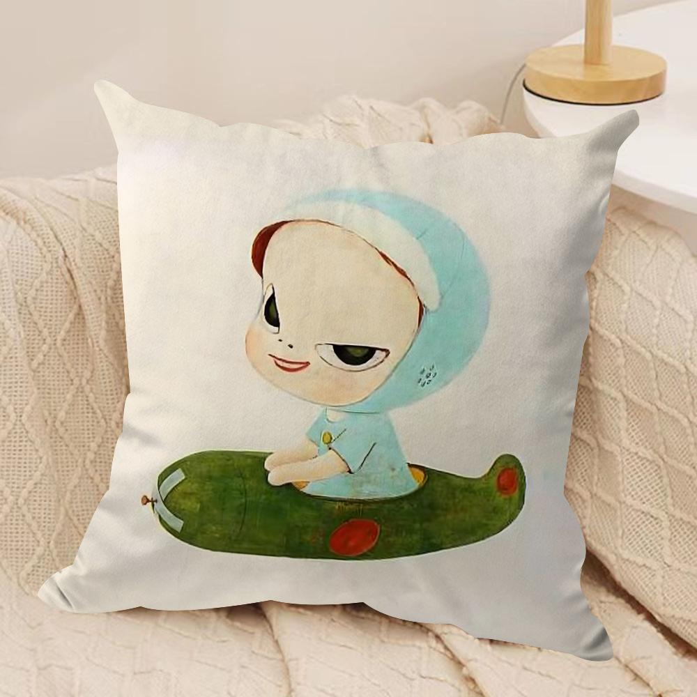 YYoshitomo Nara DDoll Cushion Cover Soft Plush Fabric DoubleSided Printed Sofa Cushion Cover for All Seasons Home Decor Gift