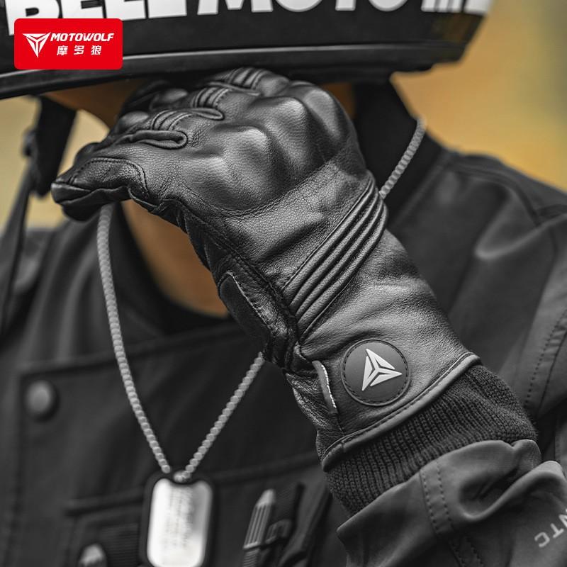 Motorcycle Winter Gloves Men Full Finger Windproof Thermal Lined Leather Riding Protective Gear Safety