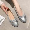Fashion 2025 Ladies Silver Patchwork Bowtie Ballets Cloth Fabric Flats Round Toe Mocasines Dress Slip On Ballerinas Shoes Women Wedding