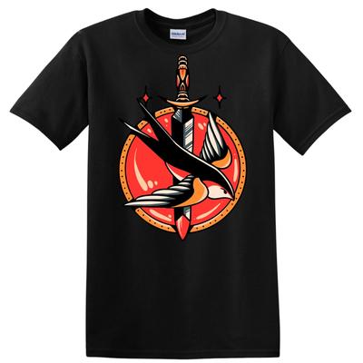 Sword and Bird Graphic T Shirt Vintage Tattoo Design Tee for Men and Women