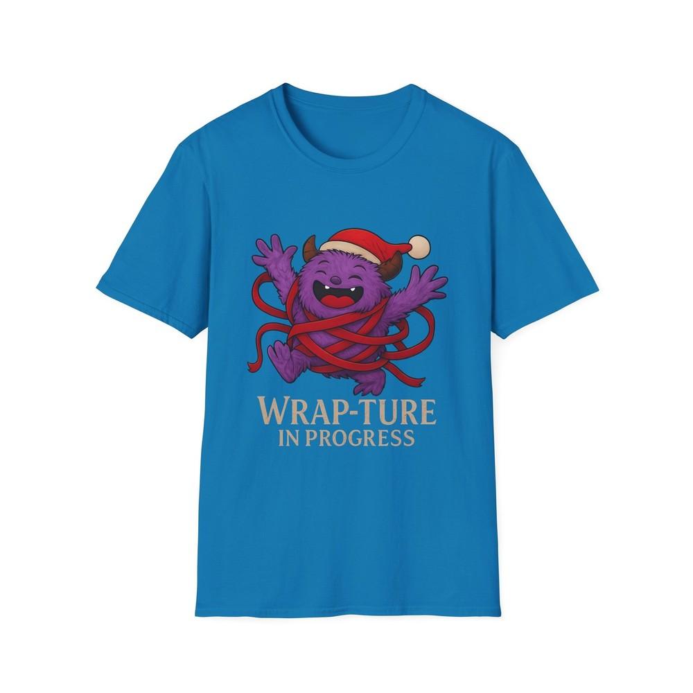 

Unisex Softstyle T-Shirt Purple Monster Wrap-ture Christmas Wrapping Mayhem Tee XL