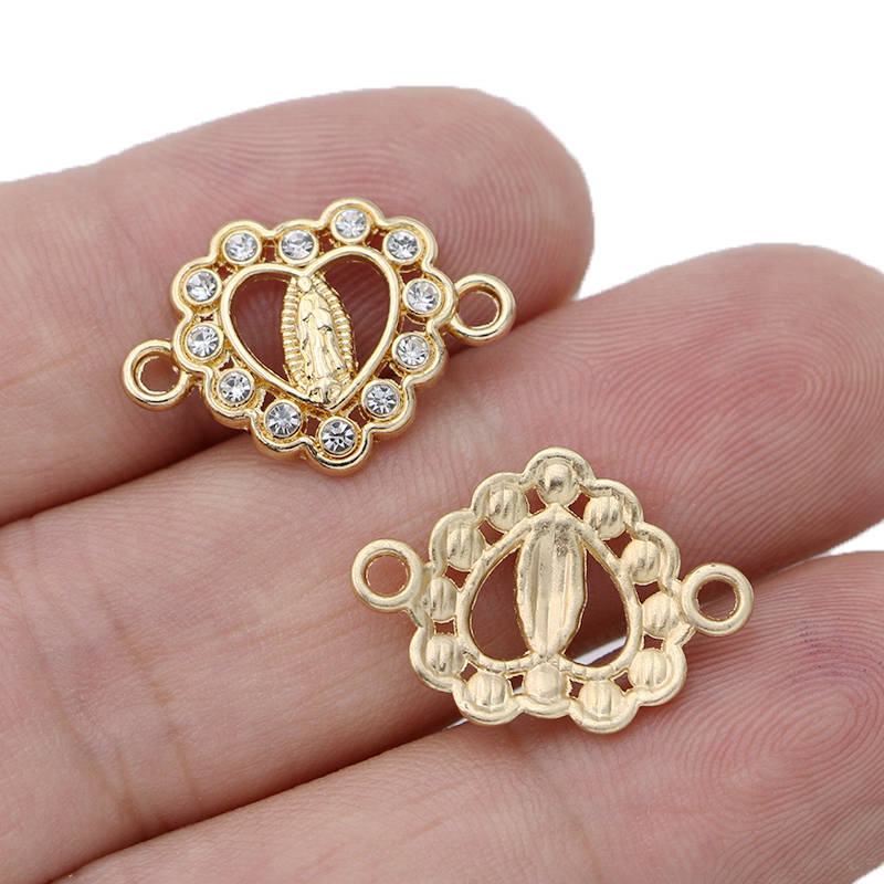 10Pcs Gold Plated Crystal Heart Virgin Charm Connector For Making Bracelet Diy Findings Jewelry Accessories Handmade Craft