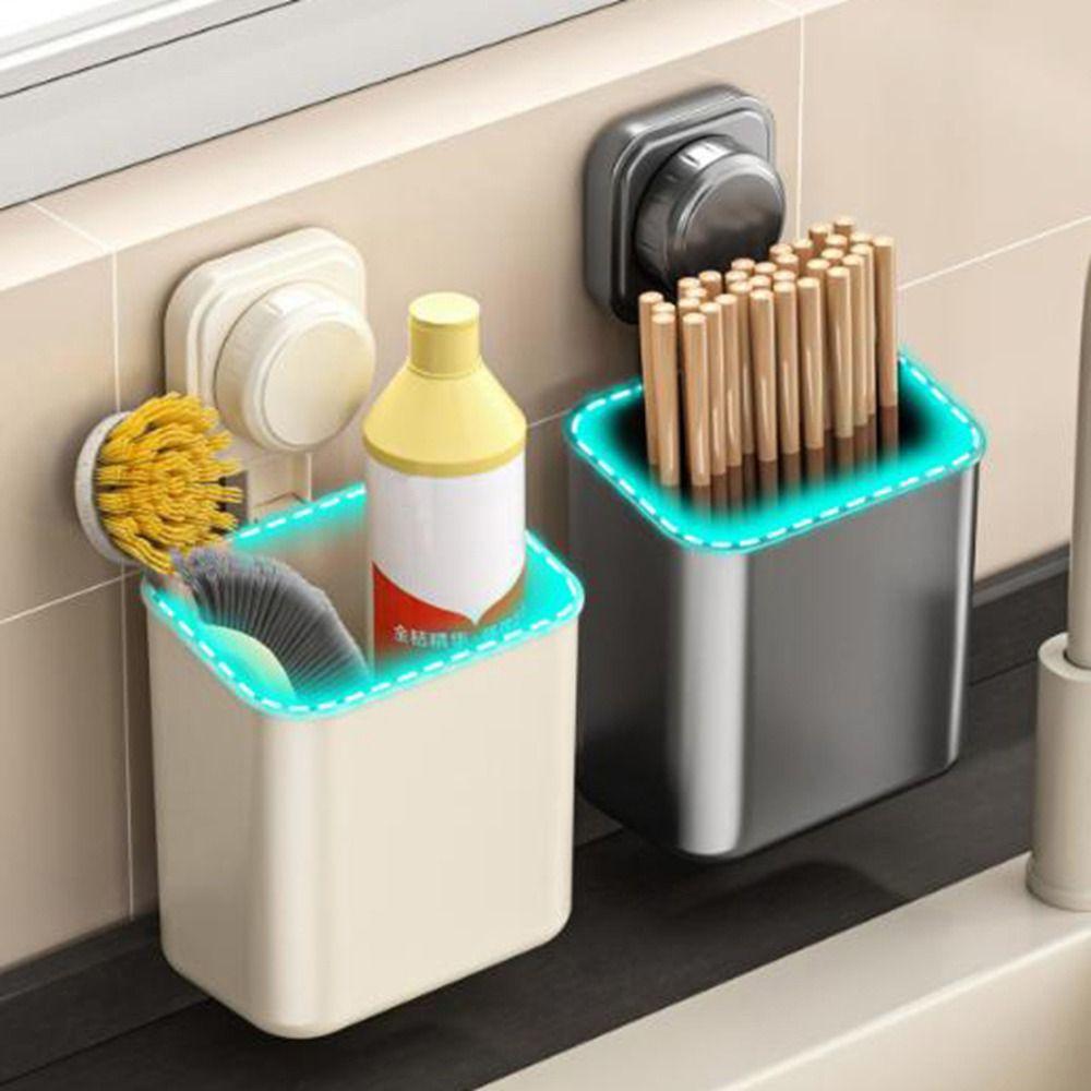 Wall Mounted Face Towel Storage Box Punch-Free Shower Basket Suction Cup Storage Box  Bathroom