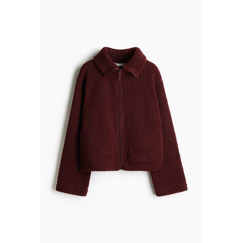 

HM Women s Naist Autumn Fashion Casual Teddy Plush Zipped Stand Collar Long Sleeves Red Coat 1099675 Burgundy 160/88(S)