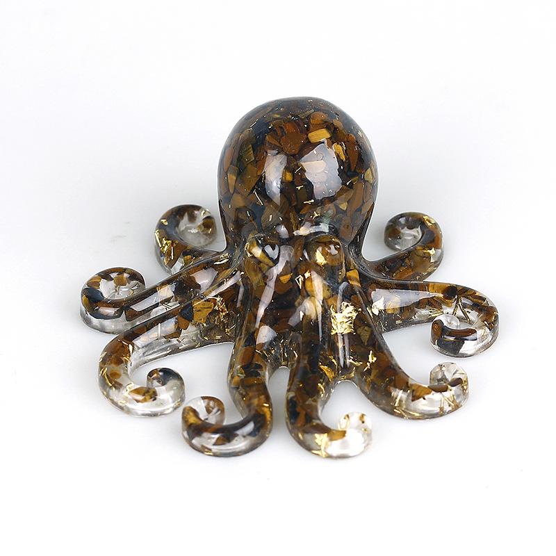 Miniature Octopus Statue Natural Crystal Agate Stone Crushed Stone Dropper Resin Squid Home Tabletop Landscape Ornaments Crafts