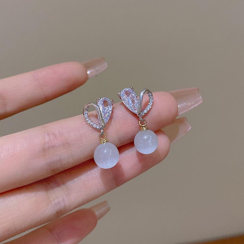 Korean version opal love pendant earrings women s design stud earrings unique temperament ears