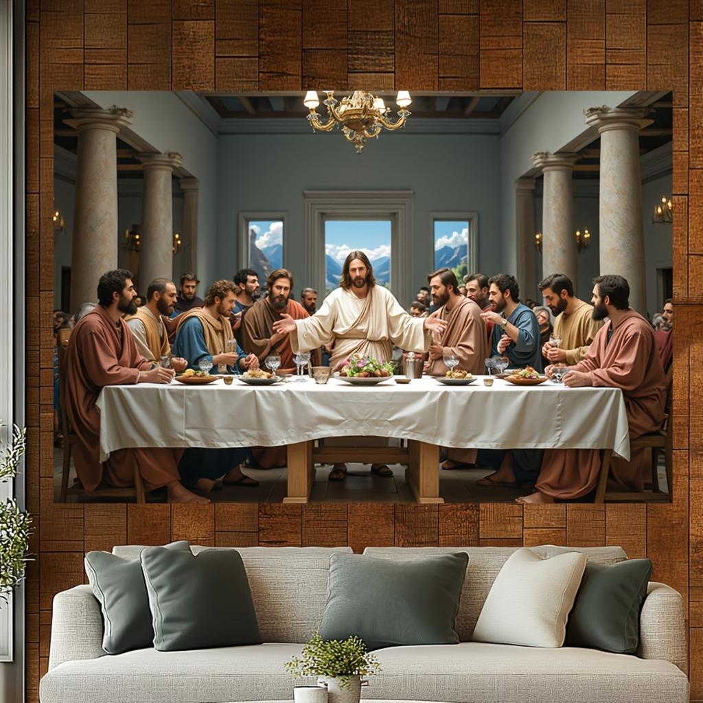 Arazzo da Parete L'Ultima Cena, Stampa Artistica Religiosa di Gesù e i Discepoli, Decorazione Classica Cristiana per la Casa, Soggiorno