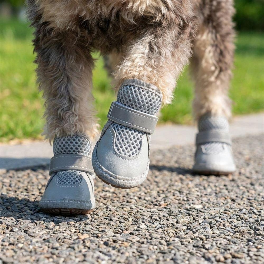 4Pcs Breathable Dog Mesh Shoes Wear Resistant Dog Paw Protectors Puppy Foot Covers  All-season Use