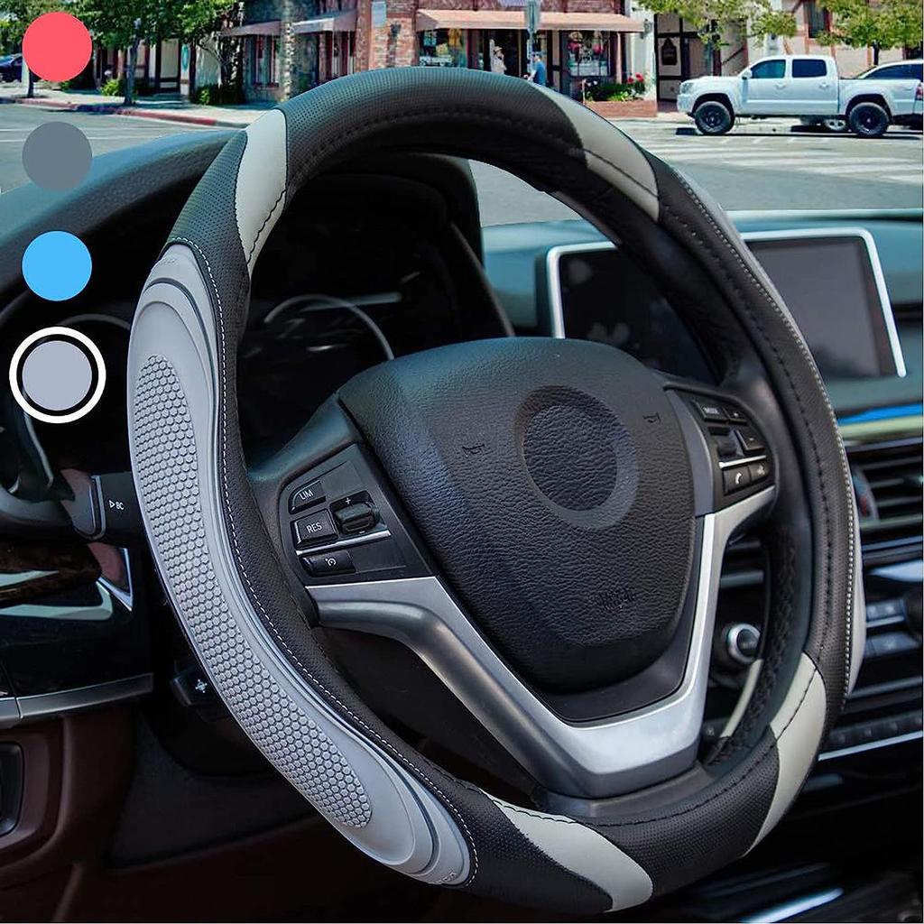 Fashionable Splicing Car Steering Wheel Cover Leather Handle Cover Concave Convex Massage Design Suitable for All Seasons