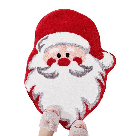 Yousheng Christmas Bathroom Rug Mat Xmas Tree Santa Clauds Shape Design Water Absorbent Floor Mat Home Decor for Kitchen Living Room Bathroom