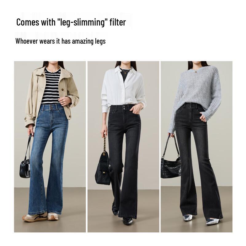 Yiyang Women's Two-Button Slimming Bootcut Jeans