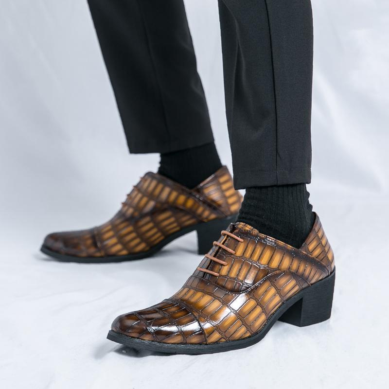 Luxury Brown Men's High Heel Shoe Pointed Leather Dress Shoes for Men Height Increasing Wedding Formal Shoes Men Oxfords