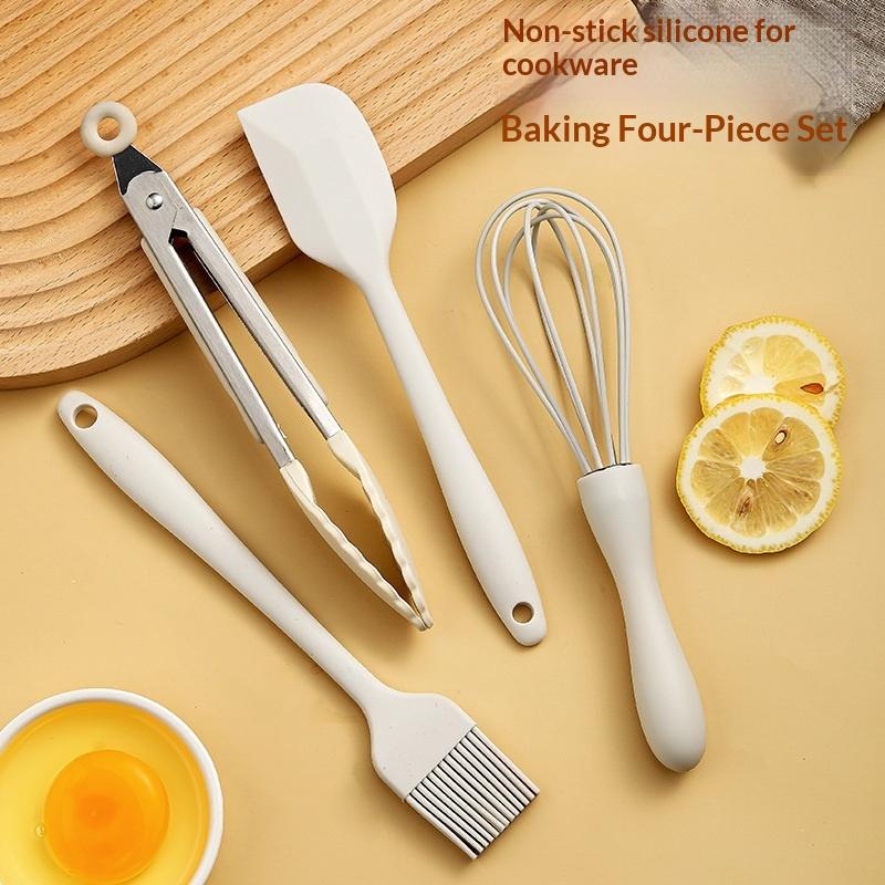 4-delat Bakset Livsmedelsgodkänd Silikon Värmetålig Gräddskrapa Äggvisp Smörjborste Matklämma Köksverktyg Tårtbakningsverktyg