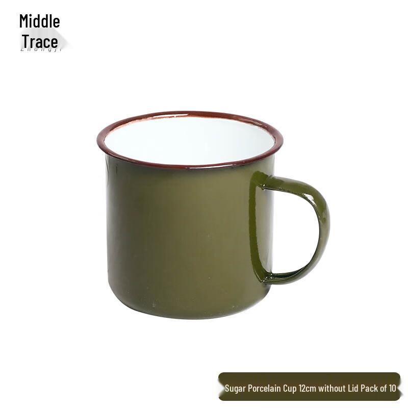 Zhongji Vintage Army Green Enamel Mug (10-Pack) 12cm