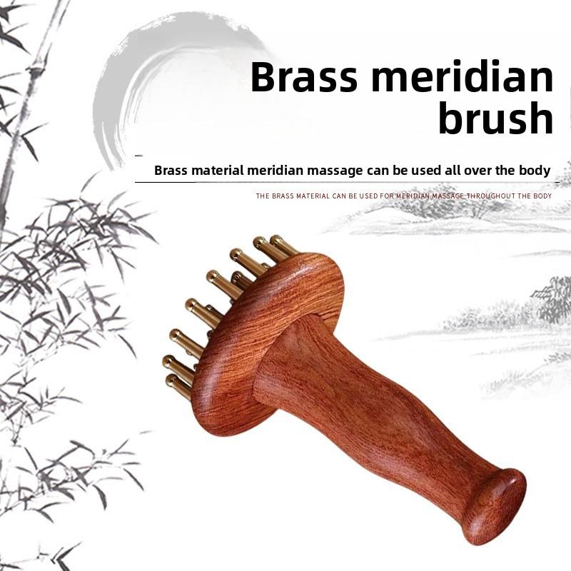 Messing Kupfer Gua Sha Massage Werkzeug Holzgriff Muskelentspannung Schmerz Tiefengewebe Kopf Nacken Bein Körper Meridian Massagebürste