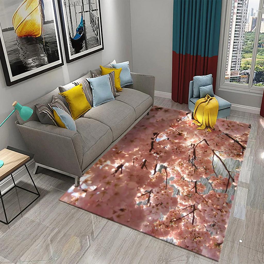 3D Pink Cherry Blossoms Pattern Carpet for Living Room Bedroom Kitchen Area Rug Carpet Home Decor Parlor Floor Mat Anti-Slip Rug