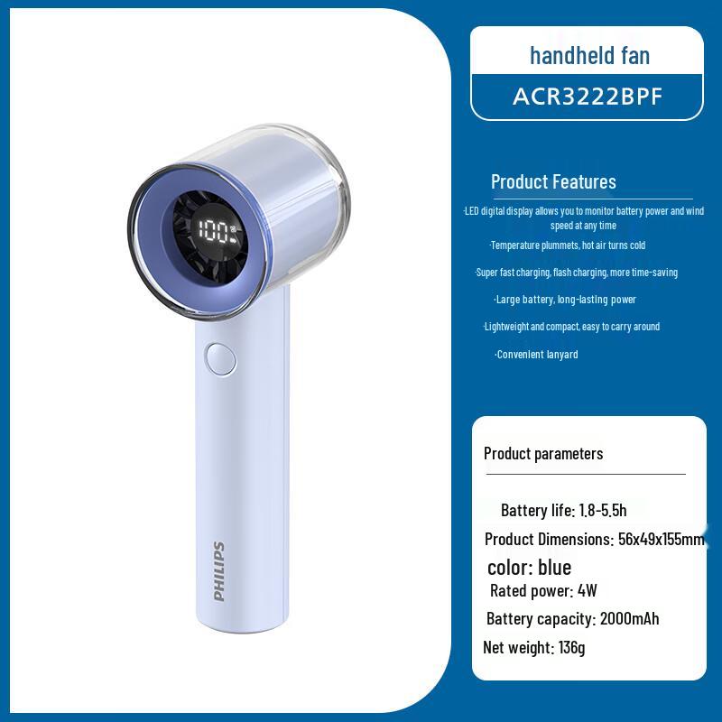 Philips 100-Speed Portable Handheld Fan CN plug (adapter included)