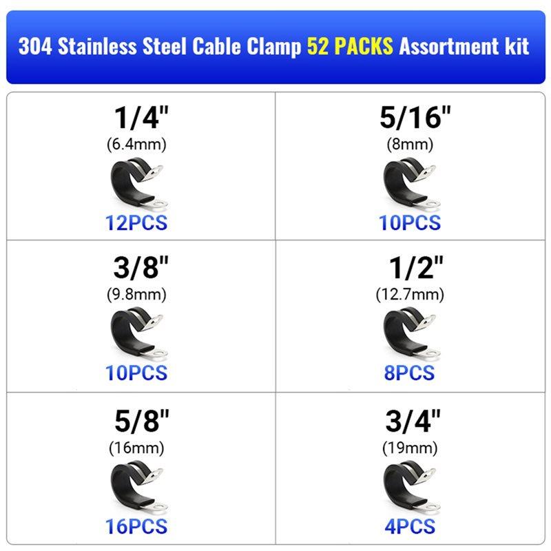 AT19-R-Type Cable Clamp Set 52-Pieces, For Securing Cables In Conduits With Cushioning Pads Included