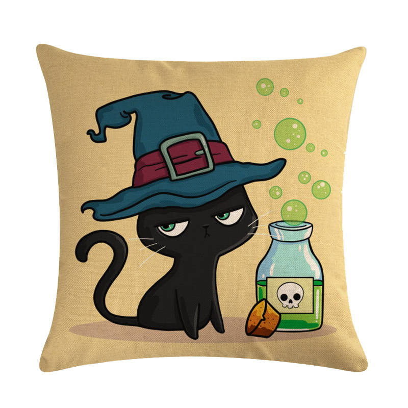 Home Decoration Pumpkin Cat Witch Halloween Happy Printing Poly Pillow Pillow Case Funda De Almohada