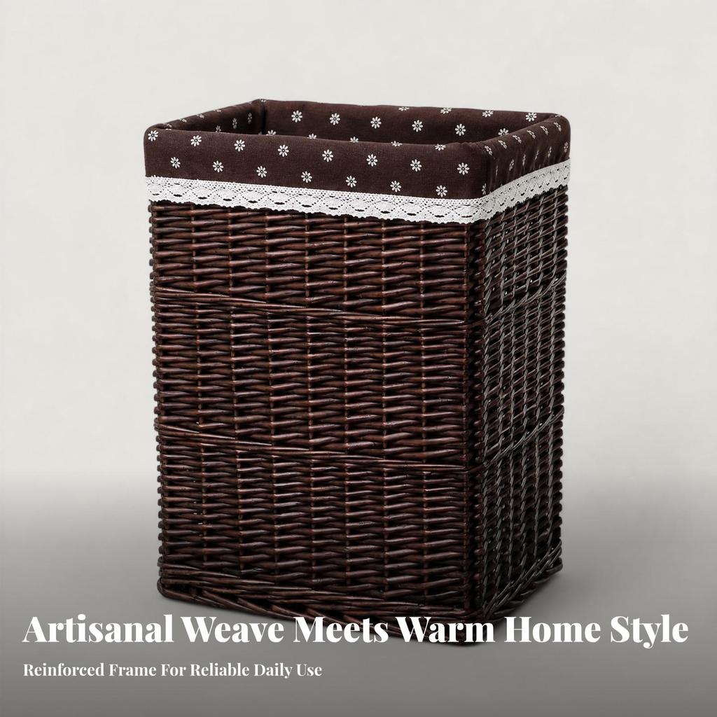 Handwoven Open-Top Wicker Laundry Basket | Decorative, Clothes Hamper, for